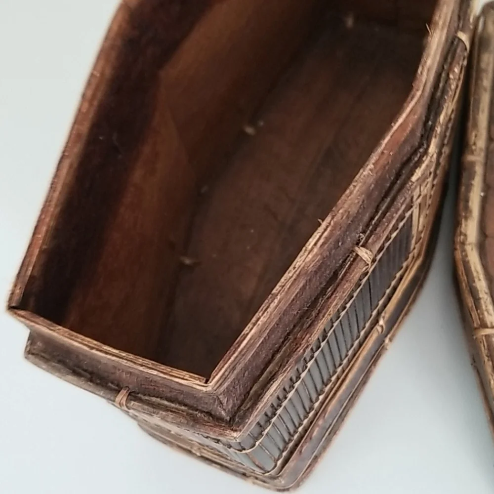 VTG Indonesian Lombok Basket Woven Bamboo Carved